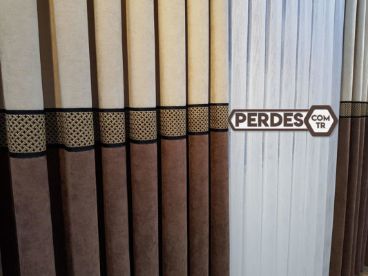 Bej Kahve Rengi Kuşaklı MAKRO Fon Perde - Görsel 2