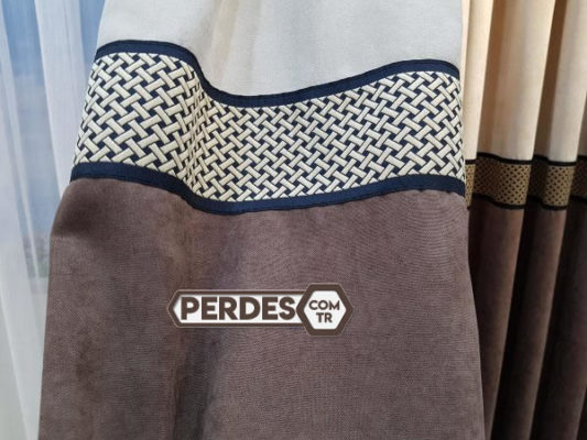 Bej Kahve Rengi Kuşaklı MAKRO Fon Perde - Görsel 3