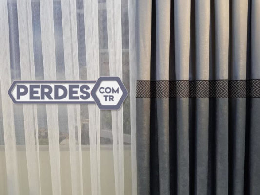 Vizon Gri Rengi Kuşaklı MAKRO Fon Perde Modelleri - Görsel 6