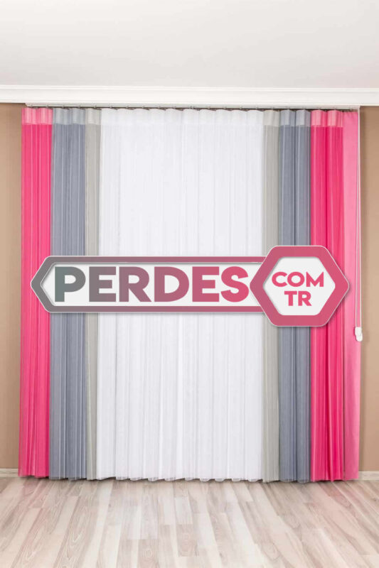 Pembe Gri Ekru Renkli Dikey Tül Perde Modeli - Görsel 9