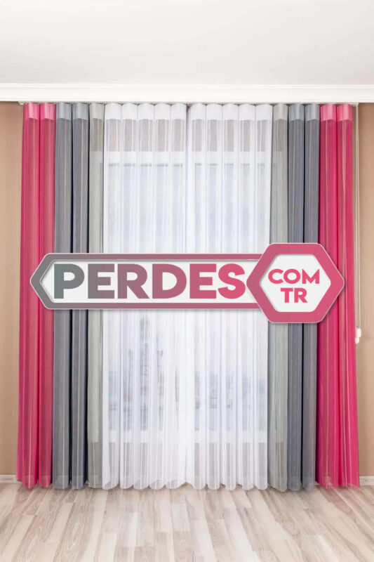 Pembe Gri Ekru Renkli Dikey Tül Perde Modeli - Görsel 10
