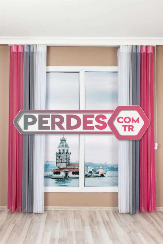 Pembe Gri Ekru Renkli Dikey Tül Perde Modeli - Görsel 11