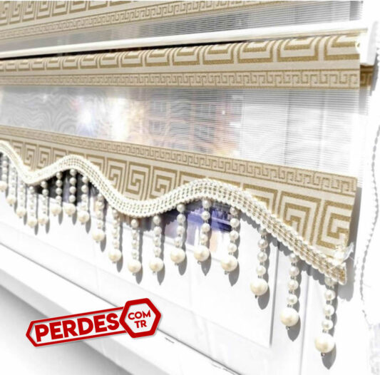 Pano Desenli Gold Jakarlı Zebra Stor Perde - Görsel 2