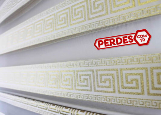 Pano Desenli Gold Jakarlı Zebra Stor Perde - Görsel 3