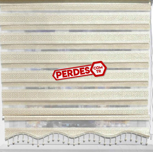 Pano Desenli Gold Jakarlı Zebra Stor Perde