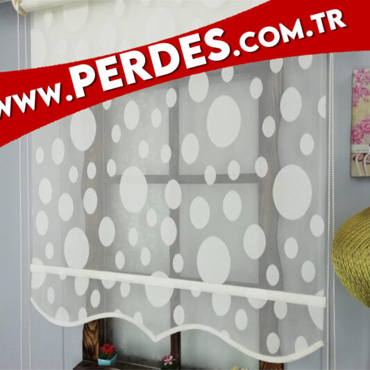 Puantiyeli Model Çift Mekanizmalı Tül Stor Perde - Görsel 2