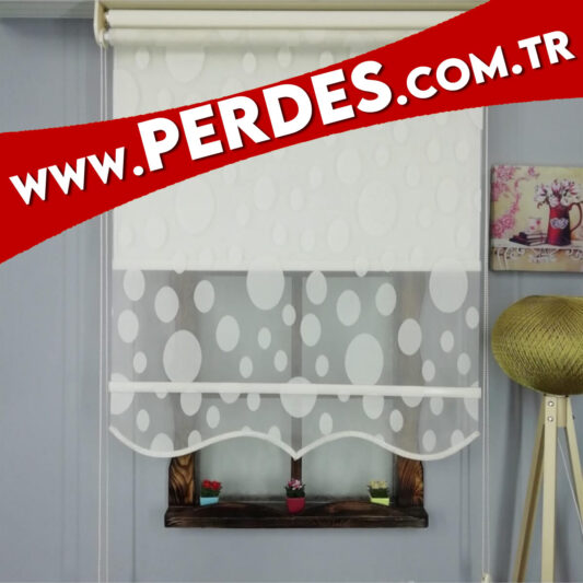 Puantiyeli Model Çift Mekanizmalı Tül Stor Perde - Görsel 5