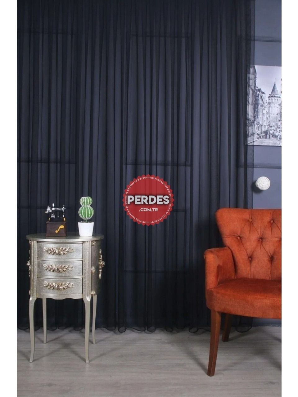 Siyah Renk Grek Zemin Kurşunlu Tül perde - Görsel 3